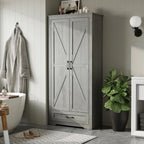 YouTrend 69" Tall Kitchen Pantry,Farmhouse Storage Cabinet with 2 Barn Doors 4 Adjustable Shelves and Large Drawer for Dining Room,Living Room,Bathroom,White