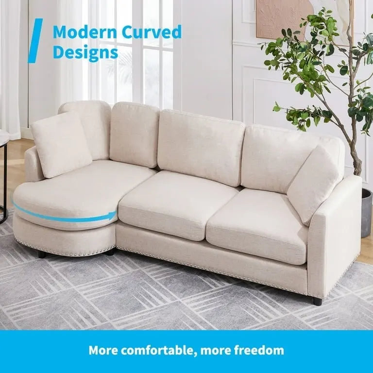 Mixoy Contemporary Minimalist Curved L-Shaped Sectional Sofa with Chaise - Luxurious Upholstered Design, Dimensions: 41.3in x 89in x 31.8in