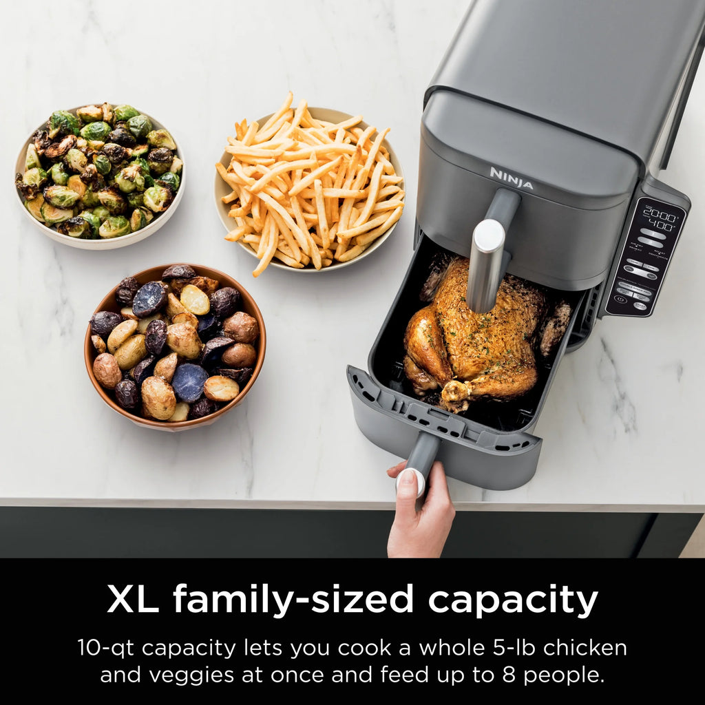 Ninja Doublestack XL 2 - Basket Air Fryer, Doublestack Technology Cooks 4 Foods at Once, Space Saving Design, 10 QT, 4 - in - 1, Smart Finish & Match Cook, SL400