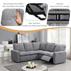 Linen Upholstered Power Recliner L-Shaped Sectional Sofa with USB Port - Soft Home Theater Seating for Living Room