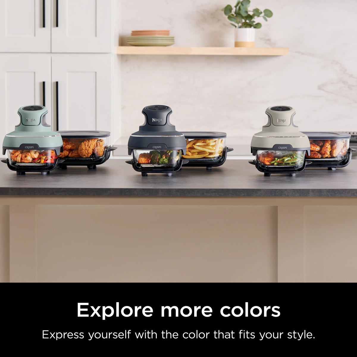 Ninja Crispi 4 - in - 1 Portable Glass Air Fryer Cooking System, 4 - Qt & 6 - Cup Containers, Cyberspace