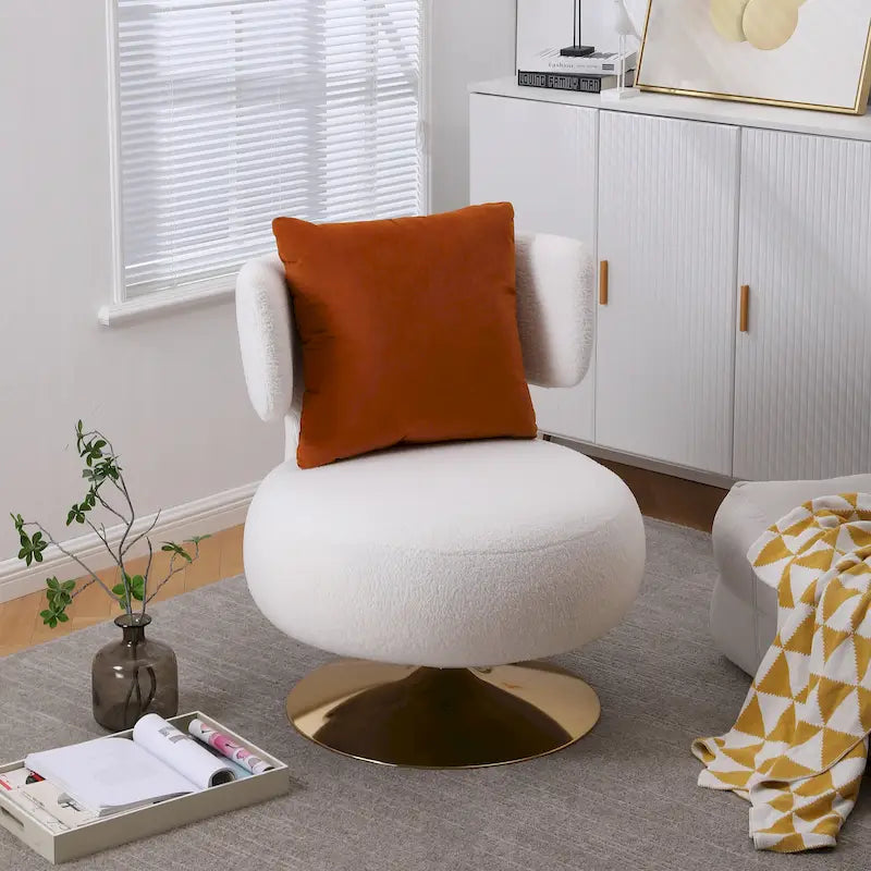 Round Barrel Chair with Fabric and Swivel Design