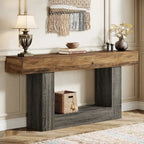 63-Inch Brown and Gray Slim Wooden Console Table for Entryway