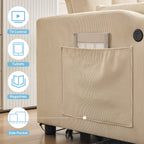 3 in 1 Convertible Sleeper Sofa Bed, Corduroy Futon Couches with Pull - Out Bed, Adjustable Backrest, Charging Port & Side Pockets, Modern Upholstered Sofa for Living Room, Guest Room