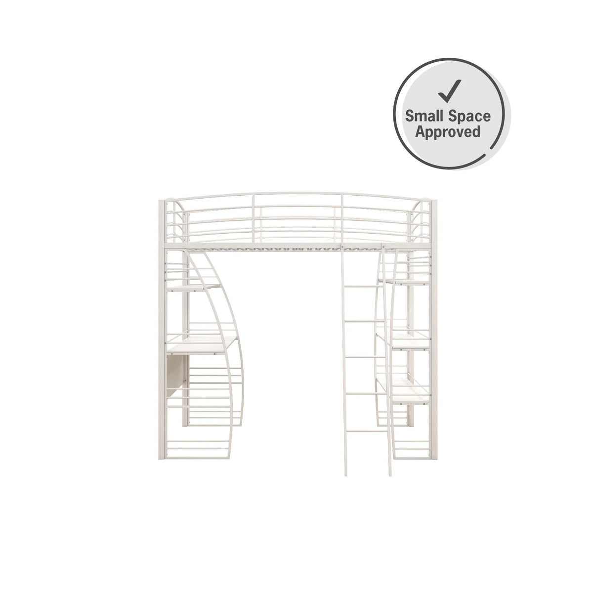 DHP Sage Studio Twin Metal Loft Bed with Integrated Desk and Shelves, Off White