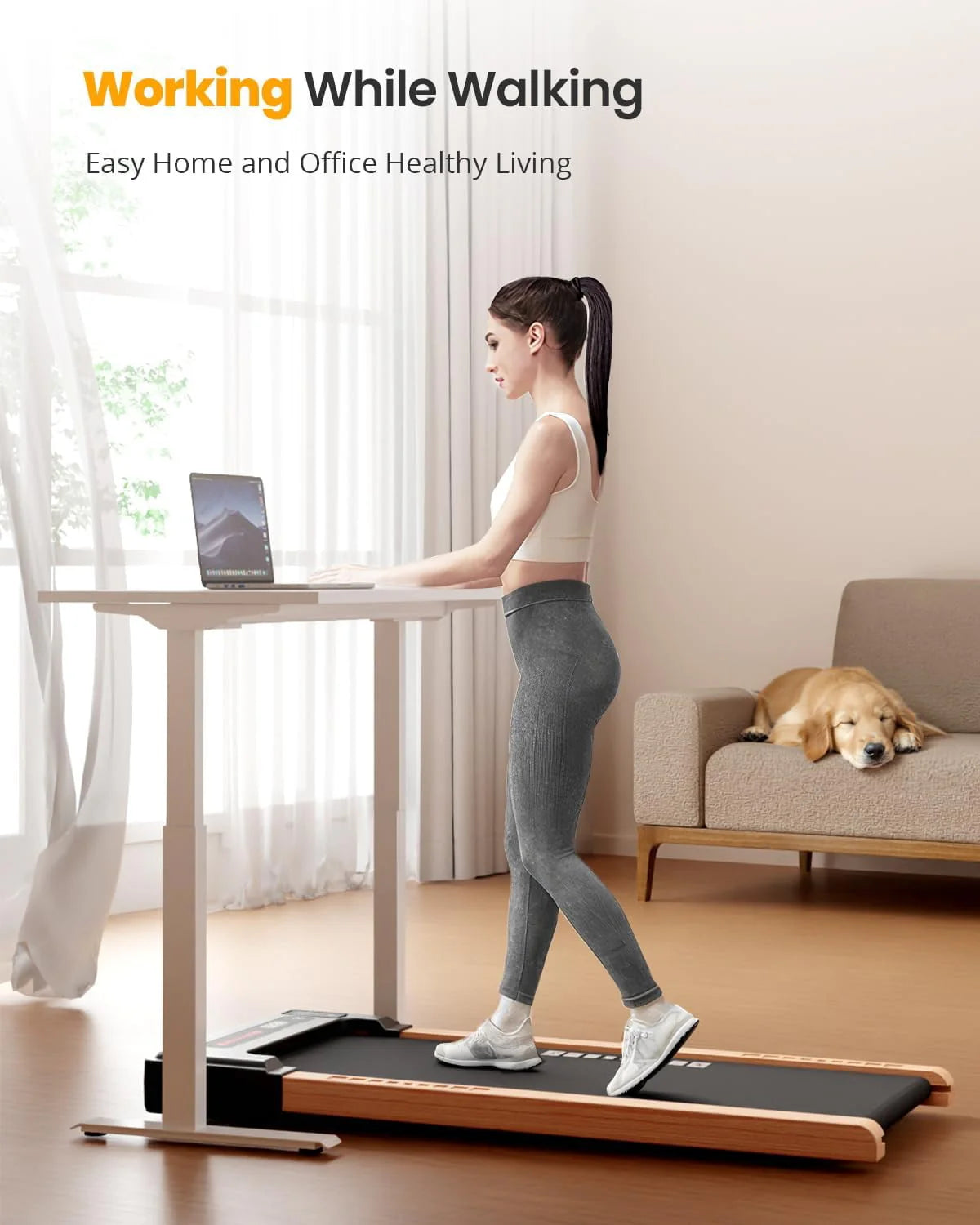 Sunnyroad 2.5HP Walking Pad Wood Under Desk Treadmill, Portable Mini Treadmill with Remote Control, Bluetooth, 265 lb Capacity, Installation - Free Jogging Machine for Home/Office