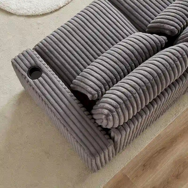 126W Large L-Shaped Corduroy Sofa with USB Charging Port