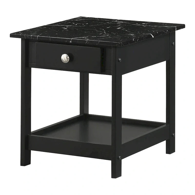 Denhour DH BASIC 4-Piece Open-Shelf Coffee Table Set with Drawer in Transitional Rubberwood