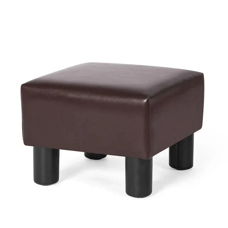 Square Footrest Stool with Upholstered Seat and Wooden Legs