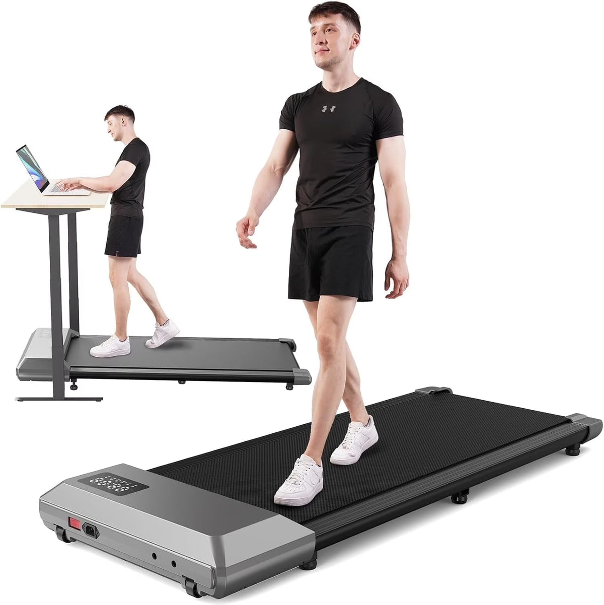 YDZJY 250 lb Walking Pad, 0.6 - 2.5 Mph Speed Range 1.2HP Quite Under Desk Treadmill, 2 in 1 Treadmill for Home/Office Exercise with Remote Control, Portable Treadmill with LED Display(Black)