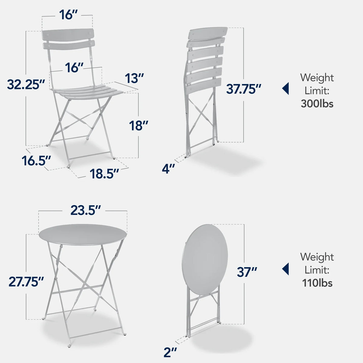 Best Choice Products 3-Piece Small Bistro Set, Folding Patio Furniture Set of 2 Chairs and Table - Black