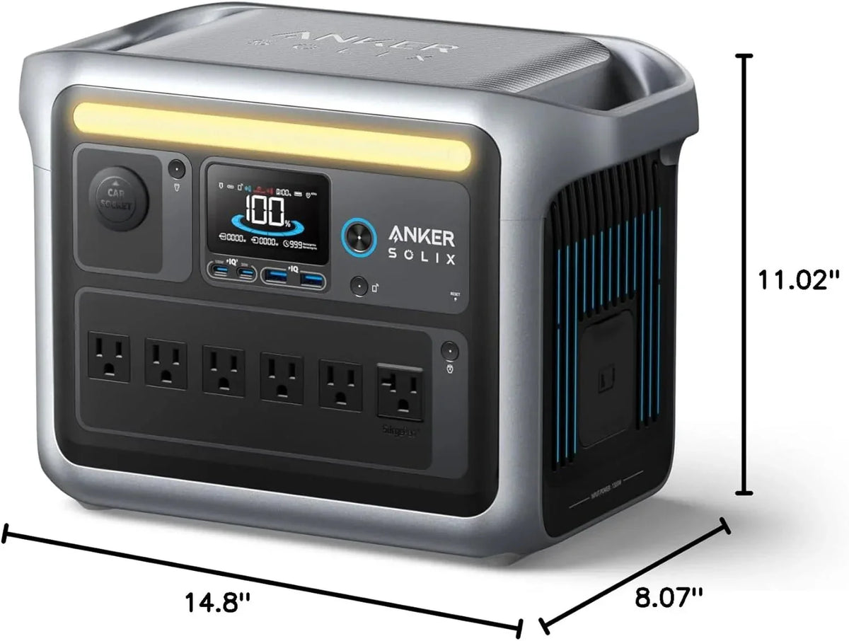 Anker SOLIX C1000 Portable Power Station with 200W Solar Panel, 1800W Solar Generator, 1056wh LFP (LiFePO4) Battery, 6 AC Outlets, Up to 2400W for Home, Power Outages, and Outdoor Camping