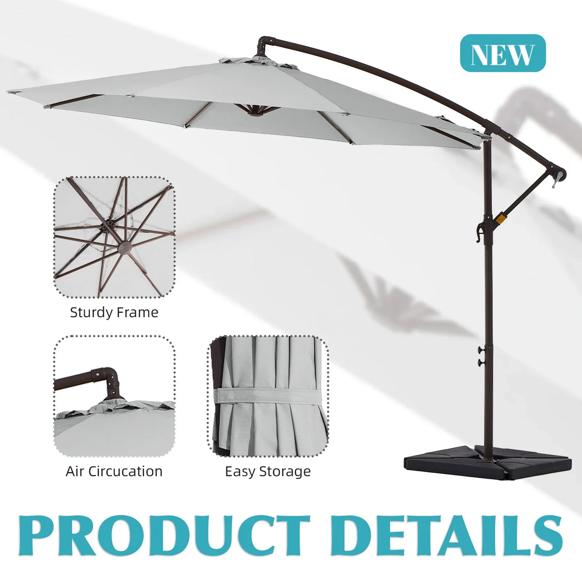 JUSTLET 10ft Heavy Duty Patio Hanging Offset Cantilever Patio Umbrella W/ 4-Piece Base Included Included, Beige