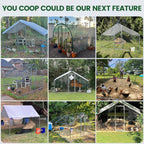 Large Walk-in Metal Chicken Coop with Run, Solar Light, UV Cover