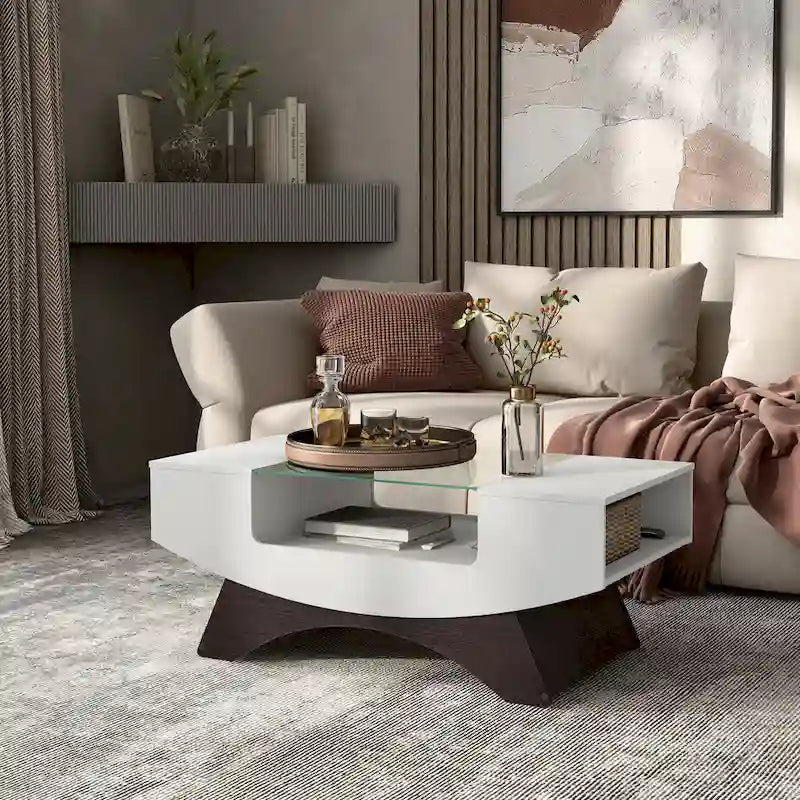 Angelic Contemporary Storage Coffee Table with Glass Insert by Furniture of America