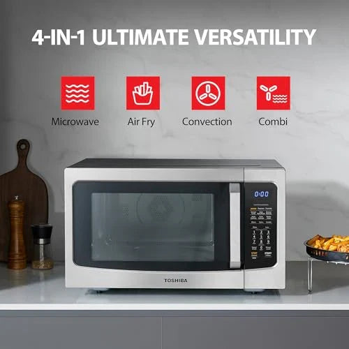 Toshiba Air Fryer Combo 4 in 1 Countertop Microwave Oven, Smart Sensor, Convection, Mute Function, Position Memory 13.6" Turntable, 1.5 Cu Ft, 1000W, Silver, ML EC42P(SS): Home & Kitchen
