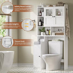 Over the Toilet Storage Cabinet with 3 Doors, Farmhouse Space Saver for Bathroom Organizer with Paper Holder, 10 Shelves and Hooks, 7 - Tier Over Washing Machine Cabinet for Laundry, Bathroom, Natural