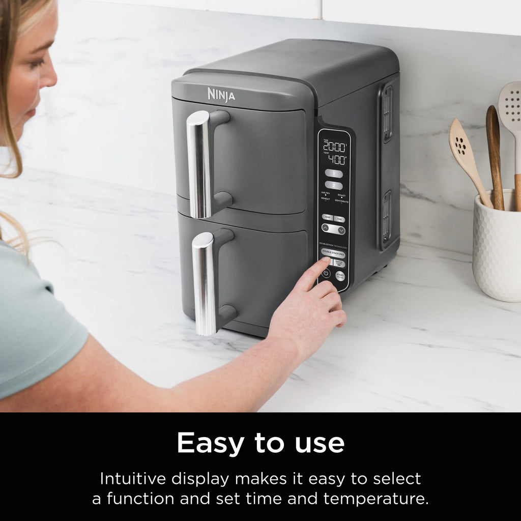 Ninja Doublestack XL 2 - Basket Air Fryer, Doublestack Technology Cooks 4 Foods at Once, Space Saving Design, 10 QT, 4 - in - 1, Smart Finish & Match Cook, SL400