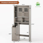 Over the Toilet Storage Cabinet with 3 Doors, Farmhouse Space Saver for Bathroom Organizer with Paper Holder, 10 Shelves and Hooks, 7 - Tier Over Washing Machine Cabinet for Laundry, Bathroom, Natural