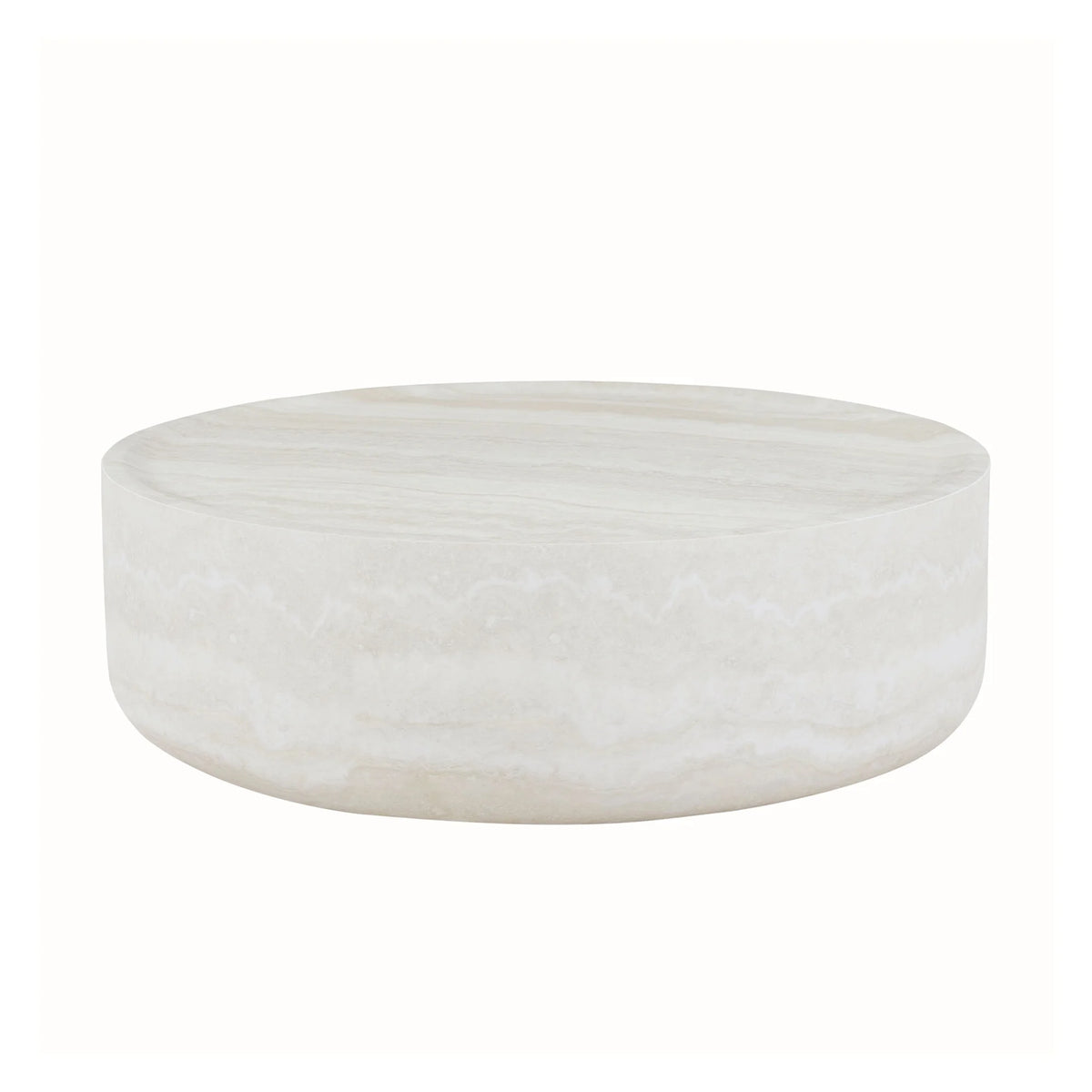 31.49'' Round Coffee Table with Marble Texture, Modern Low Drum Circle Fiberglass Coffee Table, Side Table Accent Table for Living Room, Outdoor, No Need Assembly, Marble