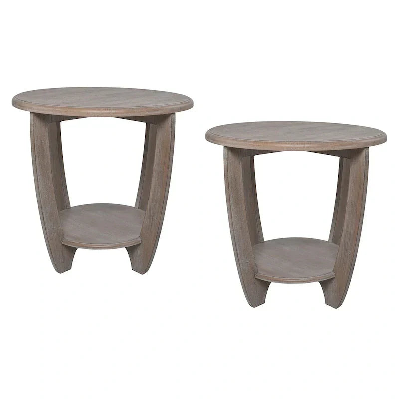 COZAYH Set of 2 Rustic Farmhouse End Tables with Storage Shelf - Vintage Grey French Country Accent Side Tables