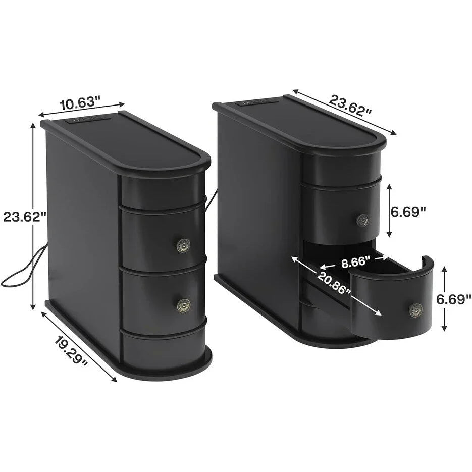 Solid Wood Chairside End Table, Two-Drawer Narrow Side Table Slim