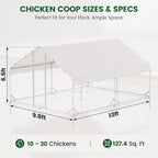 Large Walk-in Metal Chicken Coop with Run, Solar Light, UV Cover