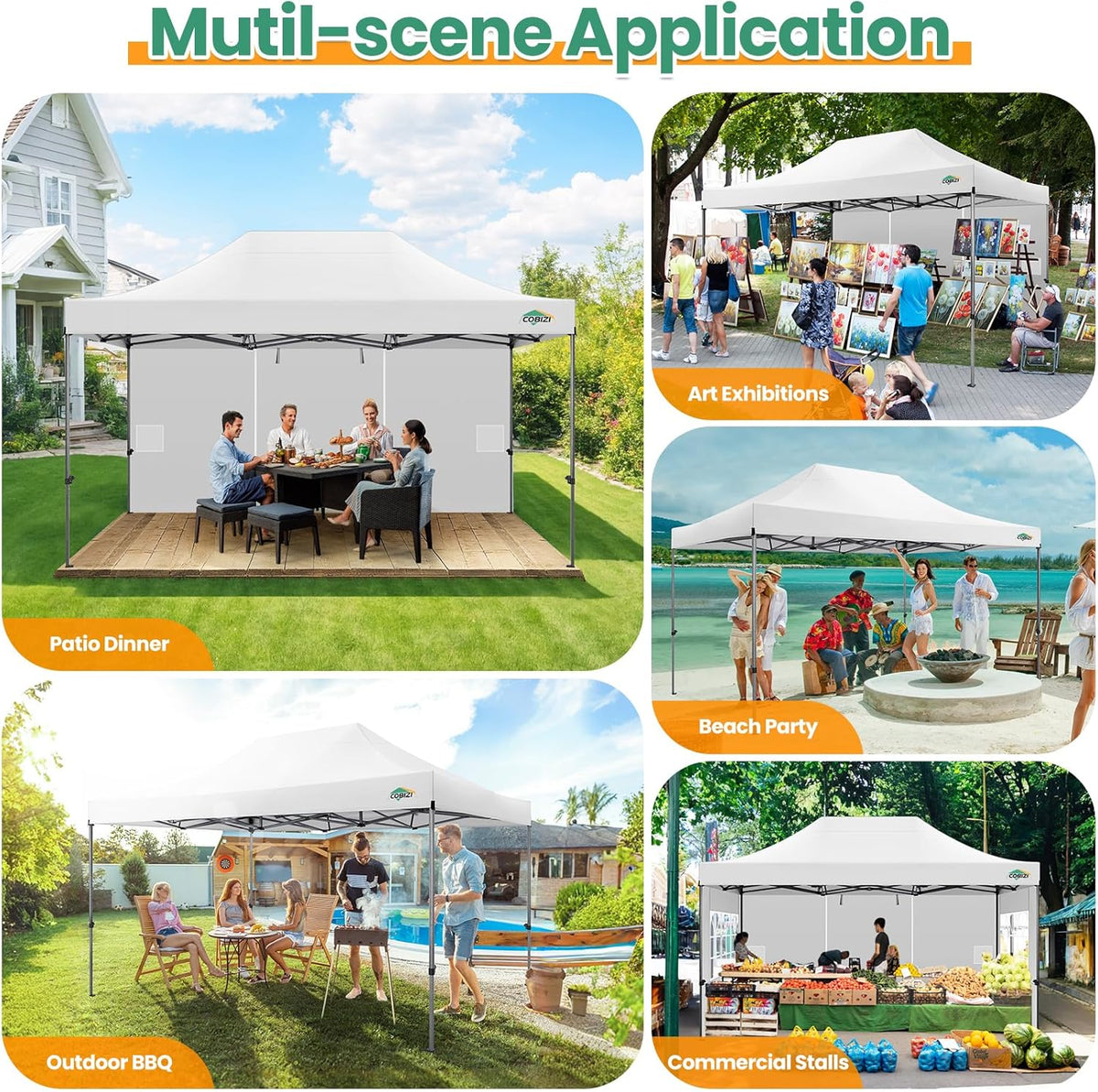 COBIZI 10x20 Heavy Duty Pop up Canopy Tent with 6 sidewalls Easy Up Commercial Outdoor Canopy Wedding Party Tents for Parties All Season Wind & Waterproof Gazebo with Roller Bag,Black(Frame Thickened)