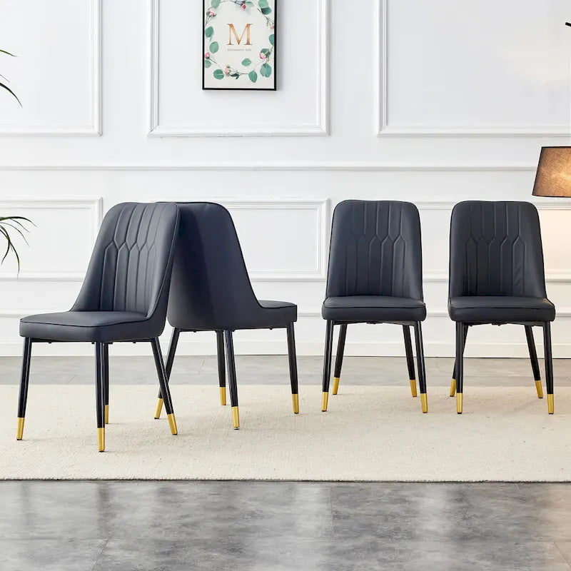 Contemporary Set of 4 Faux Leather Dining Chairs with Cushioned Backrests and Metal Legs – Ideal for Dining Rooms, Living Rooms, and Bedrooms