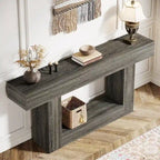 63-Inch Brown and Gray Slim Wooden Console Table for Entryway