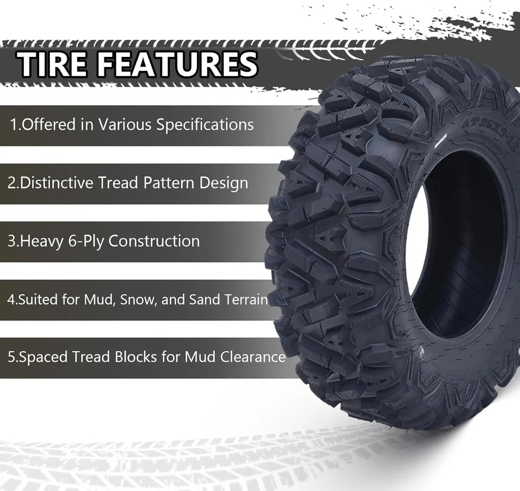 26x12x12 Atv Tires, Set of 2 Atv Tires 26x12-12 6PR, All Terrain Atv/Utv Off-Road Tires, Black