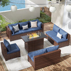 ELPOSUN Patio Furniture Set, Outdoor Patio Furniture Wicker Furniture Couch Set, 5 Pieces Outdoor Sectional Sofa, Patio Furniture Set, Outdoor Patio Set for Balcony Furniture (Grey)