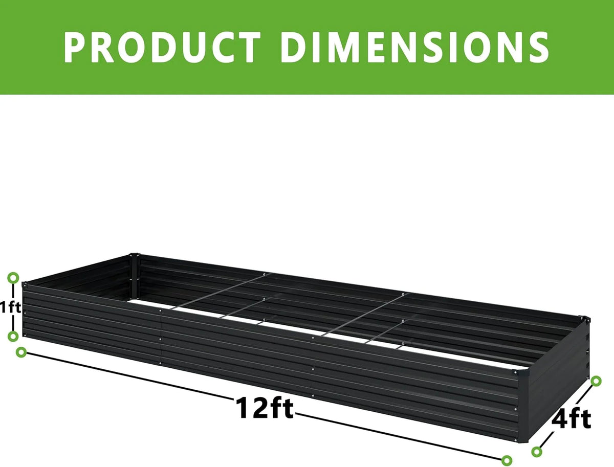 2PCS 12x4x1ft Galvanized Raised Garden Bed Kit, Vegetable Boxes - Rectangle Metal Flower Box, Large Planter Raised Beds Outdoor Garden for Planting, Fruit, Herb - Black