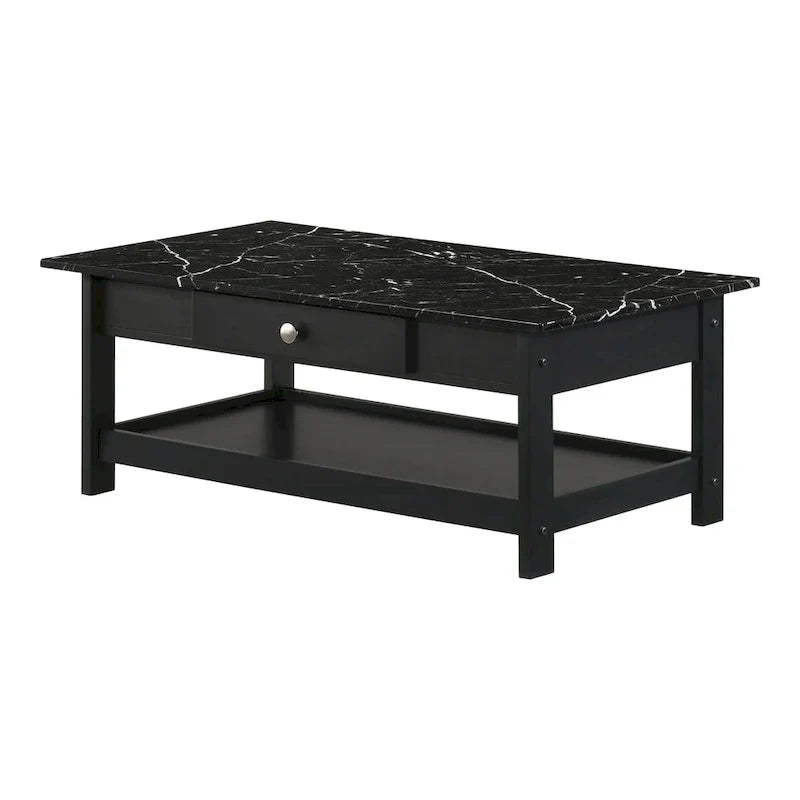 Denhour DH BASIC 4-Piece Open-Shelf Coffee Table Set with Drawer in Transitional Rubberwood