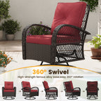 ELPOSUN 3 Pieces Patio Furniture Set, Outdoor Swivel Gliders Rocker, Wicker Patio Bistro Set with Rattan Rocking Chair, Glass Top Side Table and Thickened Cushions for Porch Deck Backyard