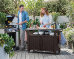 Unity XL Portable Outdoor Table and Storage Cabinet with Accessory Hooks. Espresso Brown