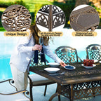 7 - Piece Patio Furniture Dining Set, All - Weather Cast Aluminum Outdoor Table and Chairs for 6, Includes 4 Dining Chair & 2 Swivel Chairs & 60 Rectangular Table, Beige