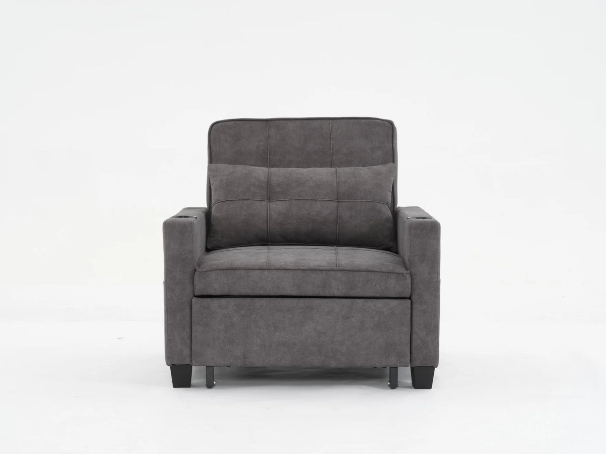 Convertible Futon Sofa Bed, 3 - in - 1 Multi - Functional Sleeper Chair Bed with USB Ports, Adjustable Backrest Recliner, for Living Room Bedroom Small Space, Tech Cloth, Dark Grey