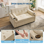 3 in 1 Convertible Sleeper Sofa Bed, Corduroy Futon Couches with Pull - Out Bed, Adjustable Backrest, Charging Port & Side Pockets, Modern Upholstered Sofa for Living Room, Guest Room