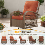 ELPOSUN 3 Pieces Patio Furniture Set, Outdoor Swivel Gliders Rocker, Wicker Patio Bistro Set with Rattan Rocking Chair, Glass Top Side Table and Thickened Cushions for Porch Deck Backyard