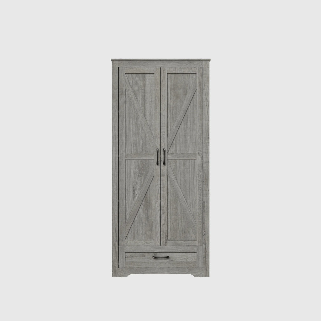 YouTrend 69" Tall Kitchen Pantry,Farmhouse Storage Cabinet with 2 Barn Doors 4 Adjustable Shelves and Large Drawer for Dining Room,Living Room,Bathroom,White