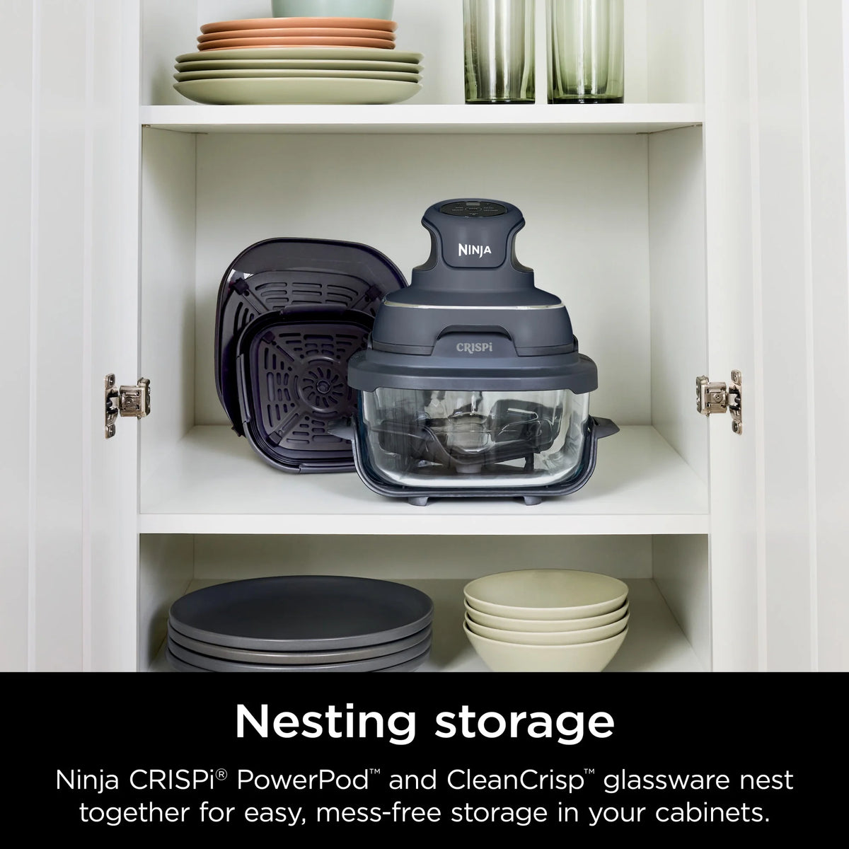 Ninja Crispi 4 - in - 1 Portable Glass Air Fryer Cooking System, 4 - Qt & 6 - Cup Containers, Cyberspace