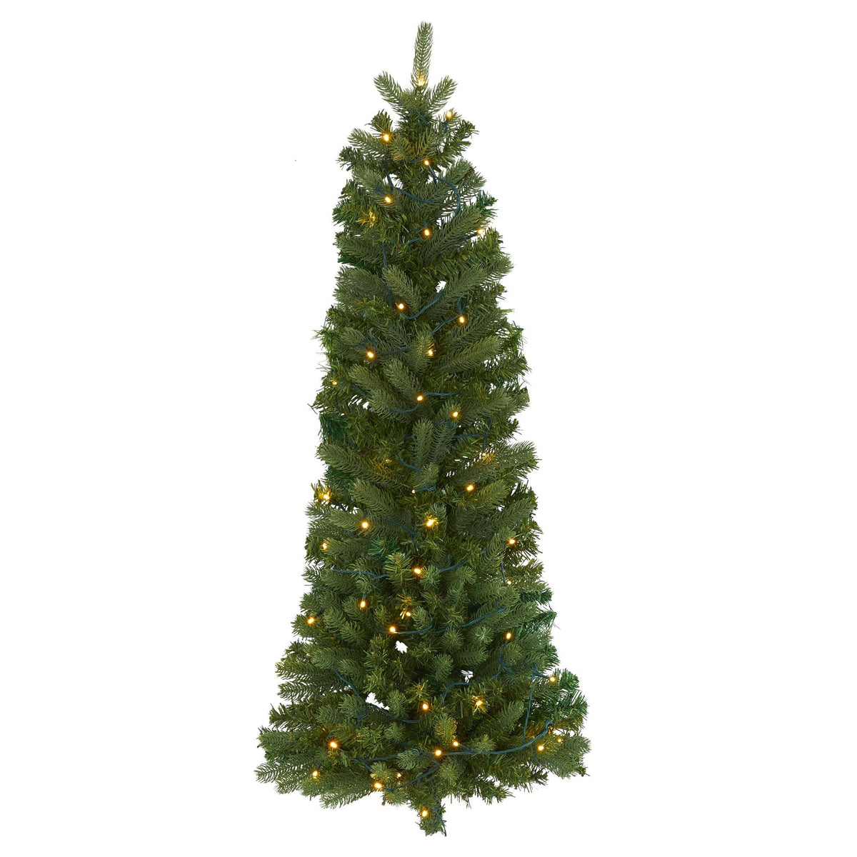 Nearly Natural 4' Flat Back Wall Hanging Artificial Christmas Tree with 50 Clear LED Lights