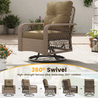 ELPOSUN 3 Pieces Patio Furniture Set, Outdoor Swivel Gliders Rocker, Wicker Patio Bistro Set with Rattan Rocking Chair, Glass Top Side Table and Thickened Cushions for Porch Deck Backyard