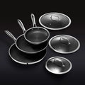 HexClad 6 Piece Hybrid Stainless Steel Cookware Pan Set 8 inch, 10 inch, 12 inch with Glass Lids, Size: One size, Black