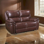 Jack 66-Inch Manual Recliner Loveseat in Plush Brown Top Grain Leather with Wood Accents