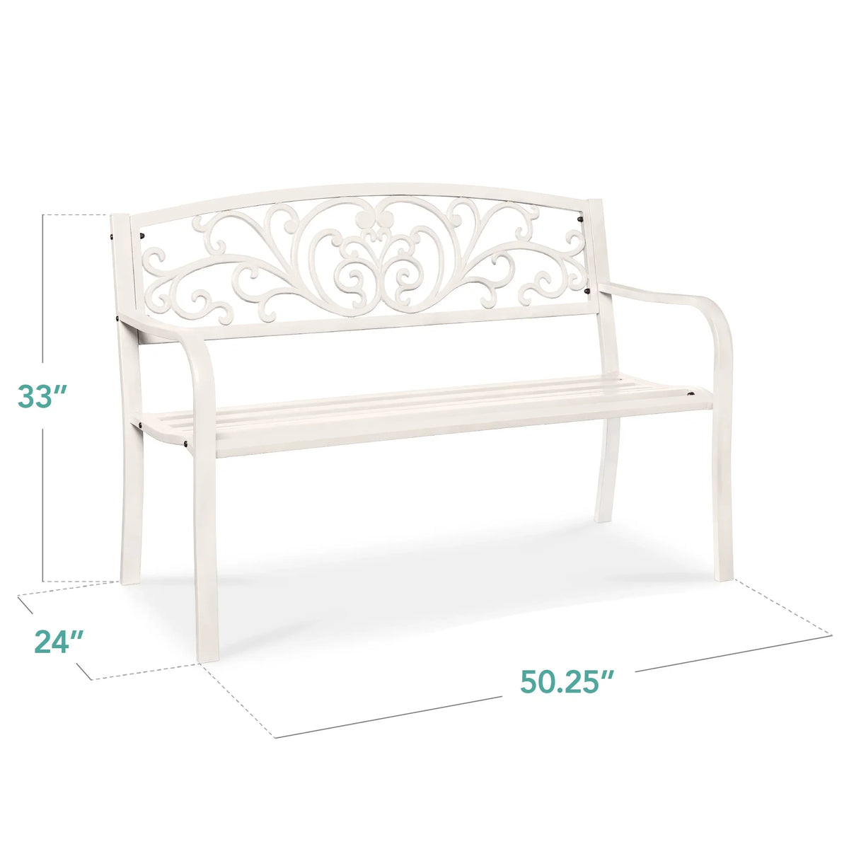 Best Choice Products Outdoor Steel Bench Garden Patio Porch Furniture W/ Floral Design Backrest - Black