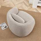34" Wide Boucle Swivel Barrel Chair, No Assembly Round Upholstered Armchair Accent Chair Single Sofa Chair with Toss Pillow for Living Room and Bedroom, Taupe
