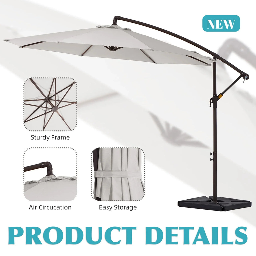 JUSTLET 10ft Heavy Duty Patio Hanging Offset Cantilever Patio Umbrella W/ 4-Piece Base Included Included, Beige