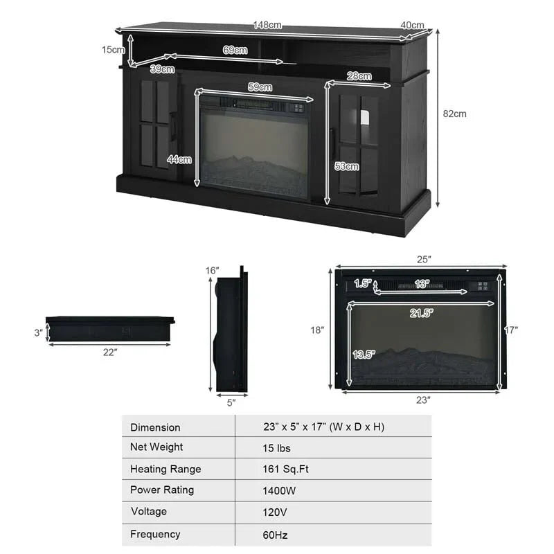 58" TV Console with 23" Fireplace Insert, Fireplace TV Stand for TVs up to 65 Inches, 1400W Electric Fireplace Heater